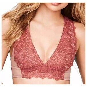 Victoria’s Secret Chantilly Lace Bralette Desert Rose Sheer Back- Small